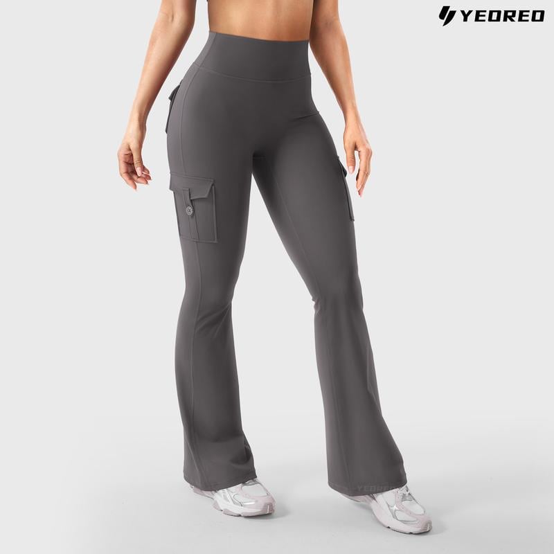 🔥Hot Sale Promotion 49% OFF🎁2025 Women Workout Flare Leggings with Pockets Hidden Scrunch High Waisted Cargo Gym Yoga No Front Seam Leggings