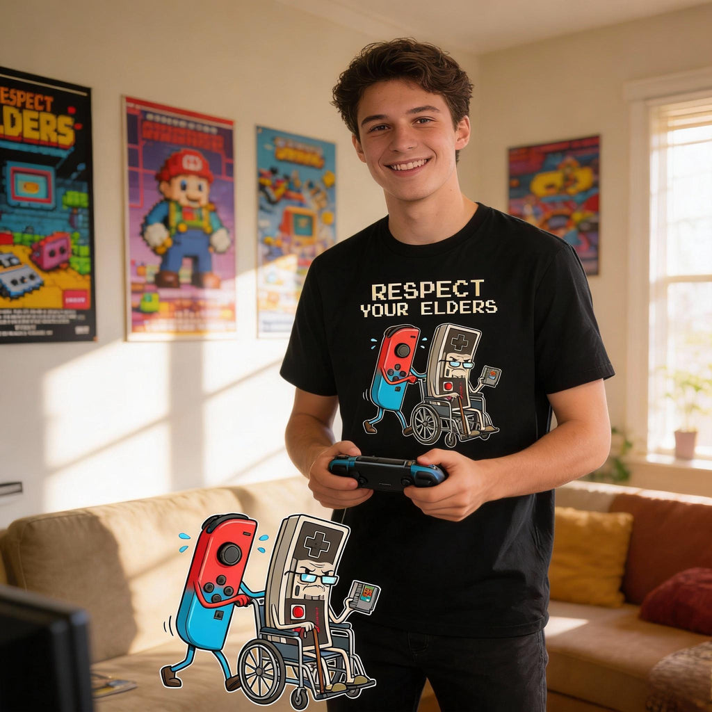 "Respect Your Elders" Retro Gaming T-Shirt