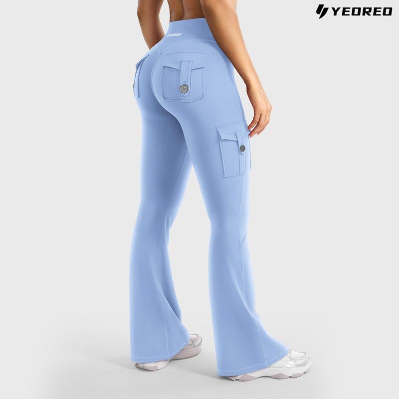 🔥Hot Sale Promotion 49% OFF🎁2025 Women Workout Flare Leggings with Pockets Hidden Scrunch High Waisted Cargo Gym Yoga No Front Seam Leggings