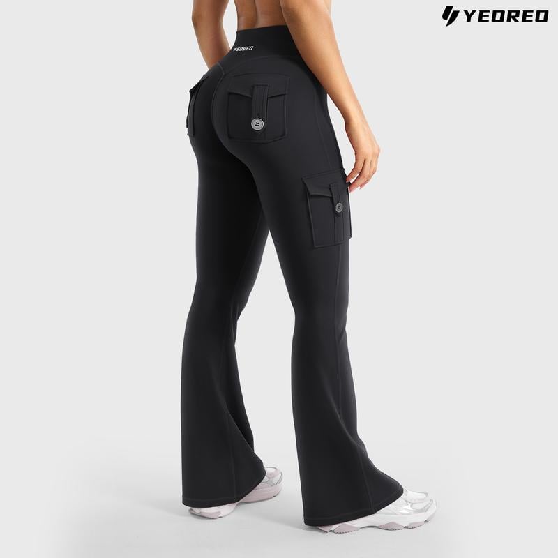 🔥Hot Sale Promotion 49% OFF🎁2025 Women Workout Flare Leggings with Pockets Hidden Scrunch High Waisted Cargo Gym Yoga No Front Seam Leggings