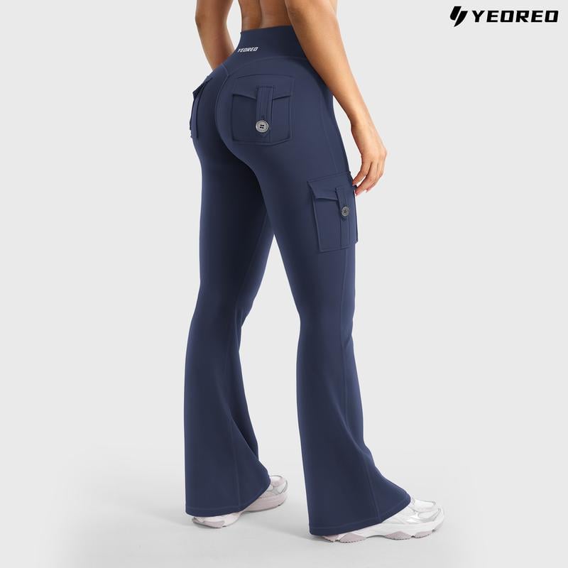 🔥Hot Sale Promotion 49% OFF🎁2025 Women Workout Flare Leggings with Pockets Hidden Scrunch High Waisted Cargo Gym Yoga No Front Seam Leggings