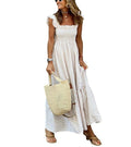Chouyatou Women's Retro Plaid Smocked Dress Spaghetti Strap Flounce Long Dress