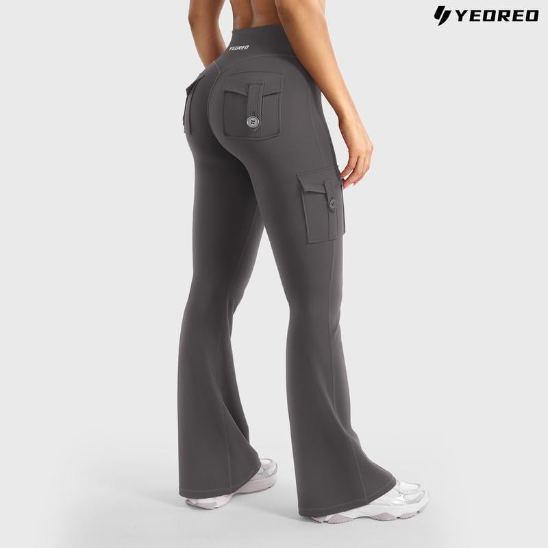 🔥Hot Sale Promotion 49% OFF🎁2025 Women Workout Flare Leggings with Pockets Hidden Scrunch High Waisted Cargo Gym Yoga No Front Seam Leggings