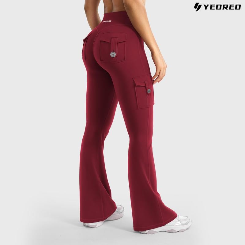 🔥Hot Sale Promotion 49% OFF🎁2025 Women Workout Flare Leggings with Pockets Hidden Scrunch High Waisted Cargo Gym Yoga No Front Seam Leggings