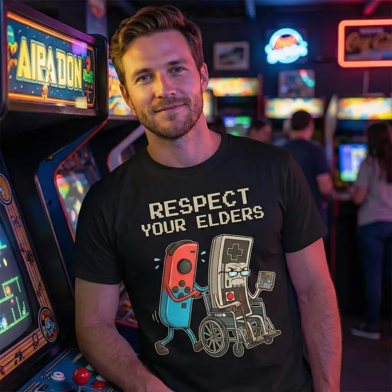 "Respect Your Elders" Retro Gaming T-Shirt