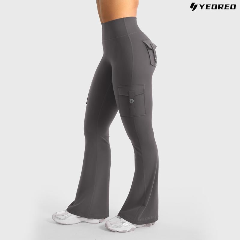 🔥Hot Sale Promotion 49% OFF🎁2025 Women Workout Flare Leggings with Pockets Hidden Scrunch High Waisted Cargo Gym Yoga No Front Seam Leggings