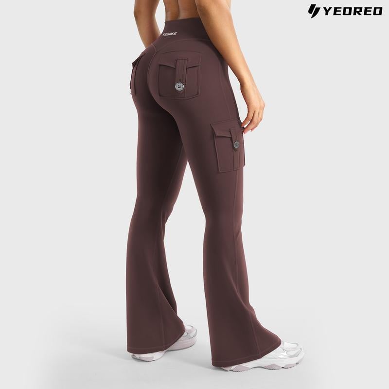 🔥Hot Sale Promotion 49% OFF🎁2025 Women Workout Flare Leggings with Pockets Hidden Scrunch High Waisted Cargo Gym Yoga No Front Seam Leggings